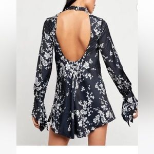 Free People Silk High Neck Open Back Mini Dress
